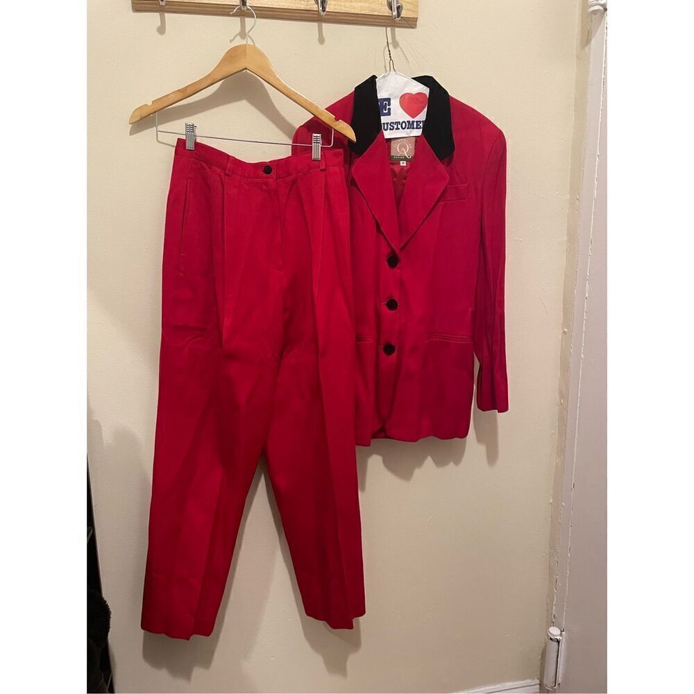 Vintage Avery Quinn designs bold red business women 2 piece suit set size 8